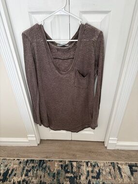 We The Free Long Sleeve Scoop Neck Pocket Top - Dark Grey